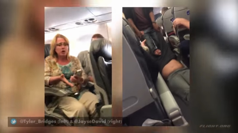 美國聯合航空公司上周日因機位超賣，強行將一名華裔醫生拖出飛機，引發網絡熱議。（YouTube視像擷圖）