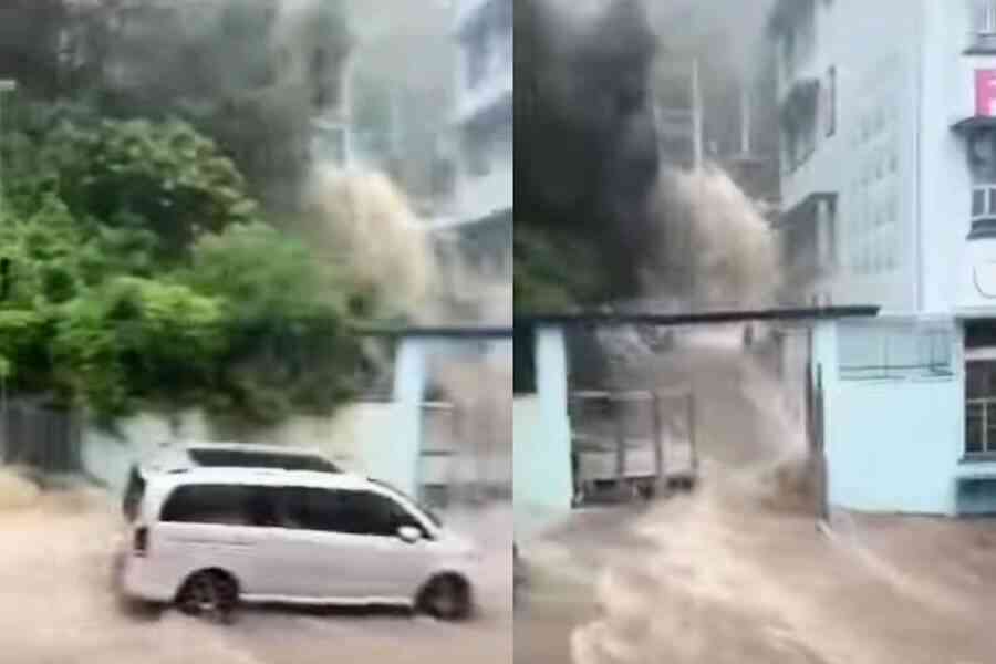 暴雨下柴灣道環迴旋處水浸