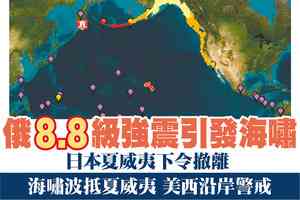 【A1頭條】俄8.8級強震引發海嘯 日本夏威夷下令撤離