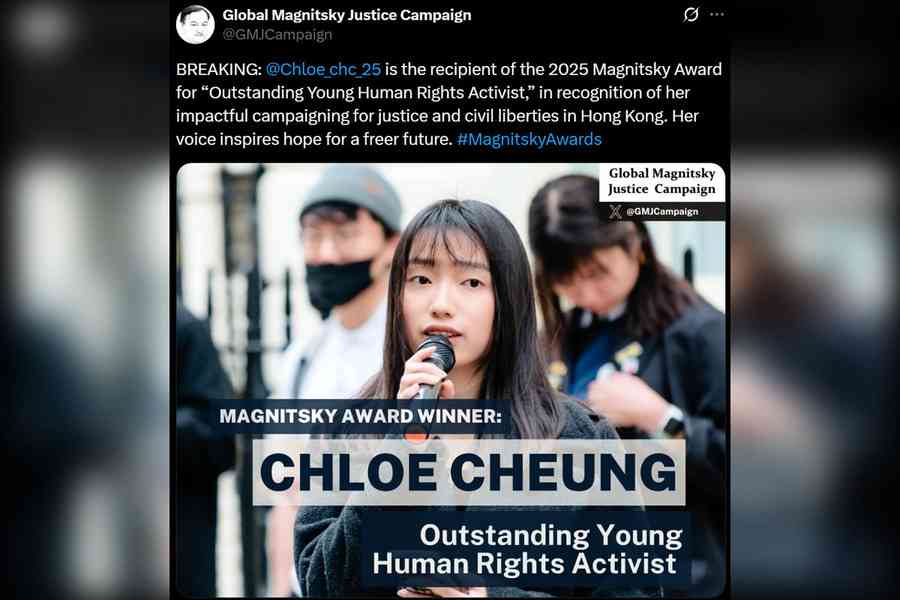 被港府懸紅通緝社運人士張晞晴 獲頒馬格尼茨基人權獎