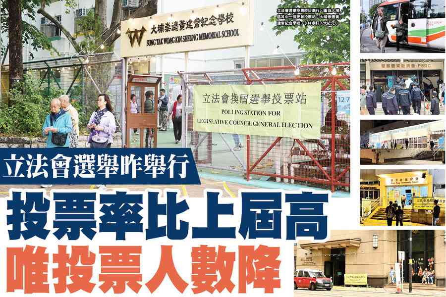 【A1頭條】立法會選舉昨舉行 投票率比上屆高 唯投票人數降