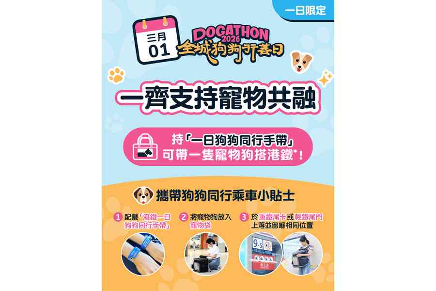 港鐵本周日容許已登記乘客攜狗乘坐重鐵及輕鐵