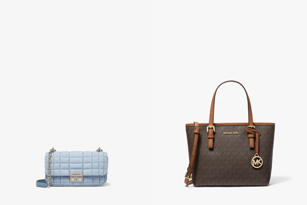 Tribeca小號單肩包（Blue Haze）（左）與Jet Set Travel超小號迷你手提包（Brown）。（公關提供）