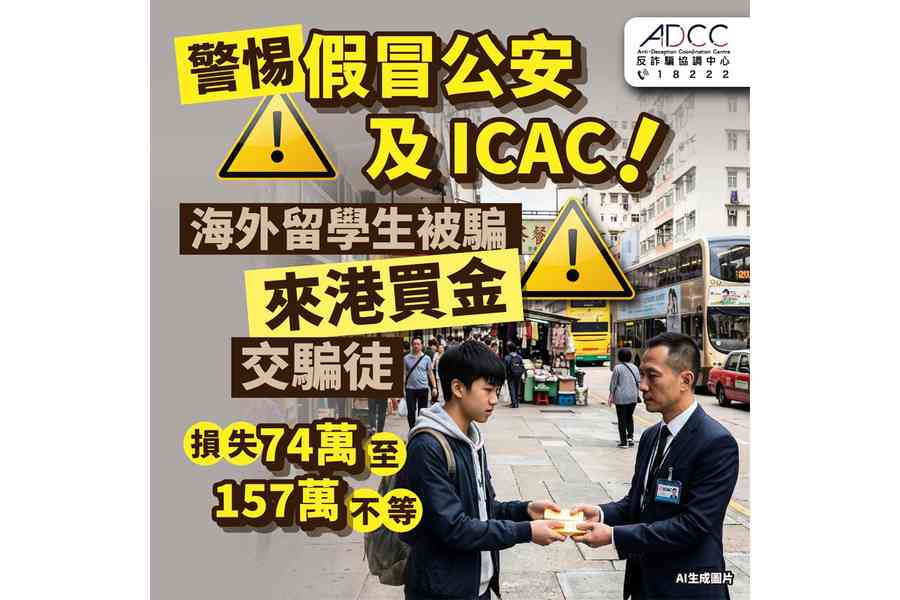 假冒上海公安及本港廉署騙海外留學生買金再收取 警錄至少9案