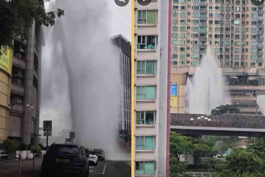 大角咀海帆道爆鹹水管 路面現「噴泉」
