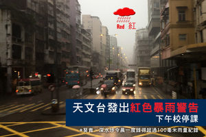 天文台發出紅色暴雨警告 下午校停課