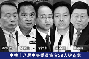 中共十八屆中央委員會有廿九人被查處