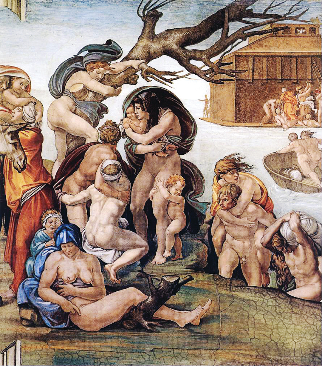 米開朗基羅在梵蒂岡西斯廷禮拜堂大廳天頂所繪之大洪水場景。(wikimedia)