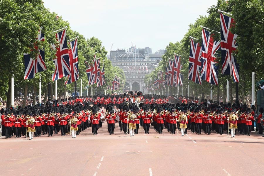 英國皇家軍隊閱兵儀式（Trooping the Colour）。（Chris Jackson/Getty Images）