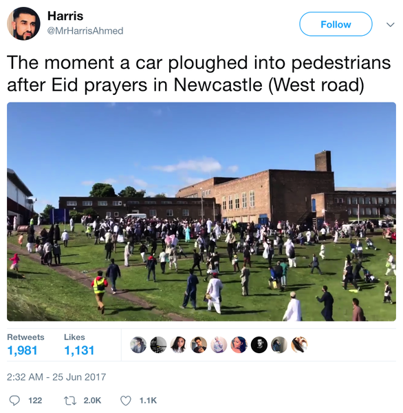 英國清真寺外 一汽車衝上人行道撞傷六人