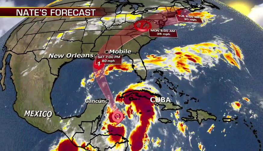 納特風暴已經造成至少21人死亡，美國墨西哥灣包括路易斯安那州在內的沿岸各州嚴陣以待，應對納特。（視像擷圖）