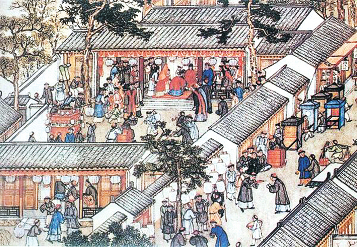 中國古代婚禮囍宴。（維基百科）
