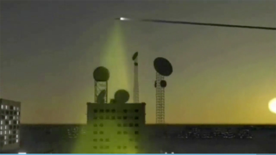 圖為美國波音公司發展的「反電力系統大功率微波先進導彈項目」模擬效果圖。（波音公司）