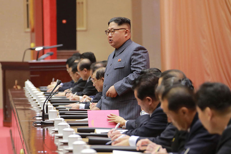 南韓統一部預測說，北韓於2018年在發展核武的同時，可能會試圖與美國進行對話。圖為北韓領導人金正恩。（KCNA VIA KNS/AFP）