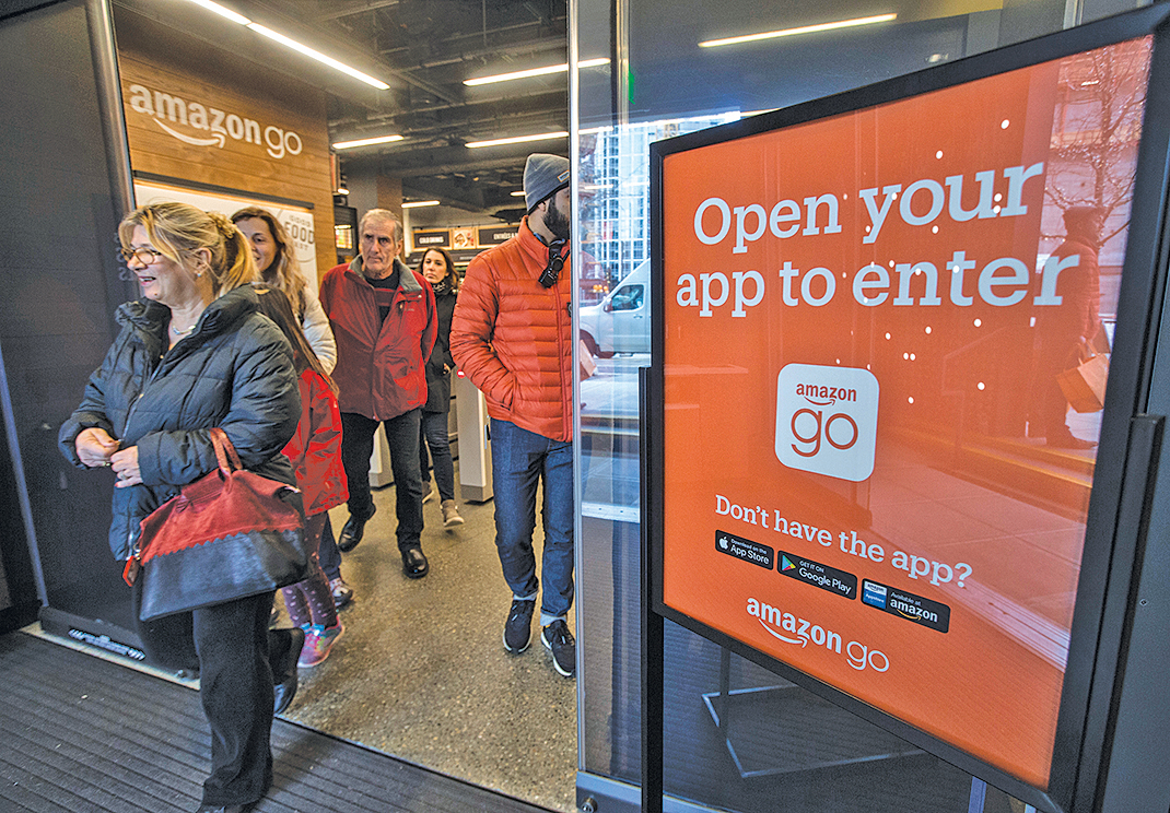 Amazon Go便利店利用AI識別技術不需要收銀員。（Stephen Brashear/Getty Images）