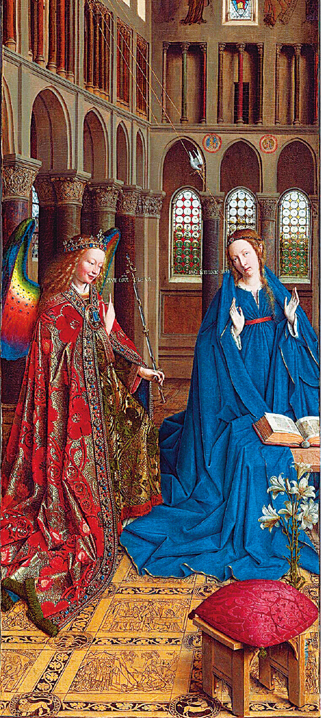 楊凡艾克（Jan van Eyck,15世紀北方文藝復興藝術家之一）《天使報喜》（The Annunciation），1434 年～ 1436 年， 收藏於美國國家美術館。