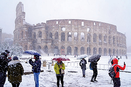 歐洲低溫創紀錄 羅馬6年來首降雪