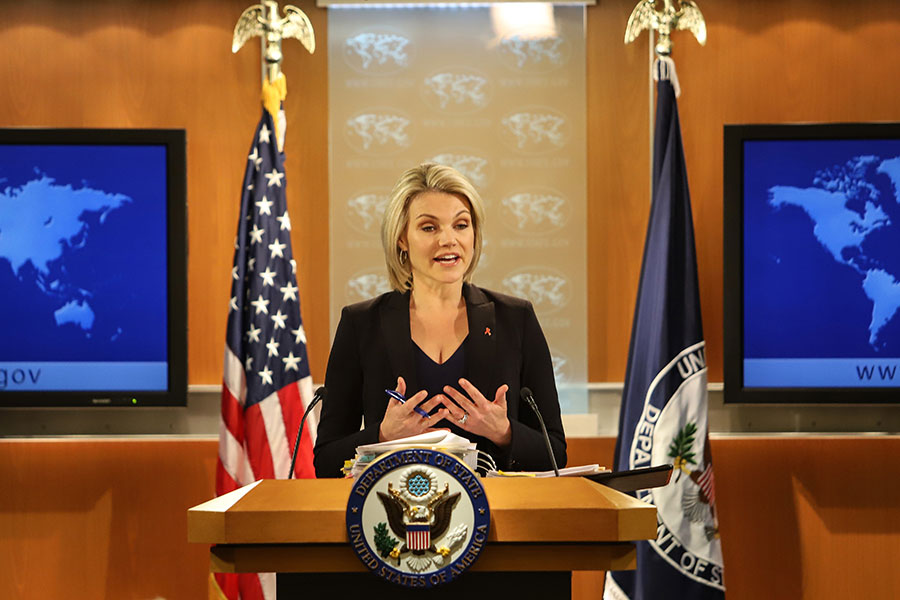 美國國務院發言人諾爾特（Heather Nauert）於2月27日表示，美國與北韓對話的條件是無核化。圖為2017年11月30日，諾爾特出席一項記者會。（Alex Wroblewski/Getty Images）