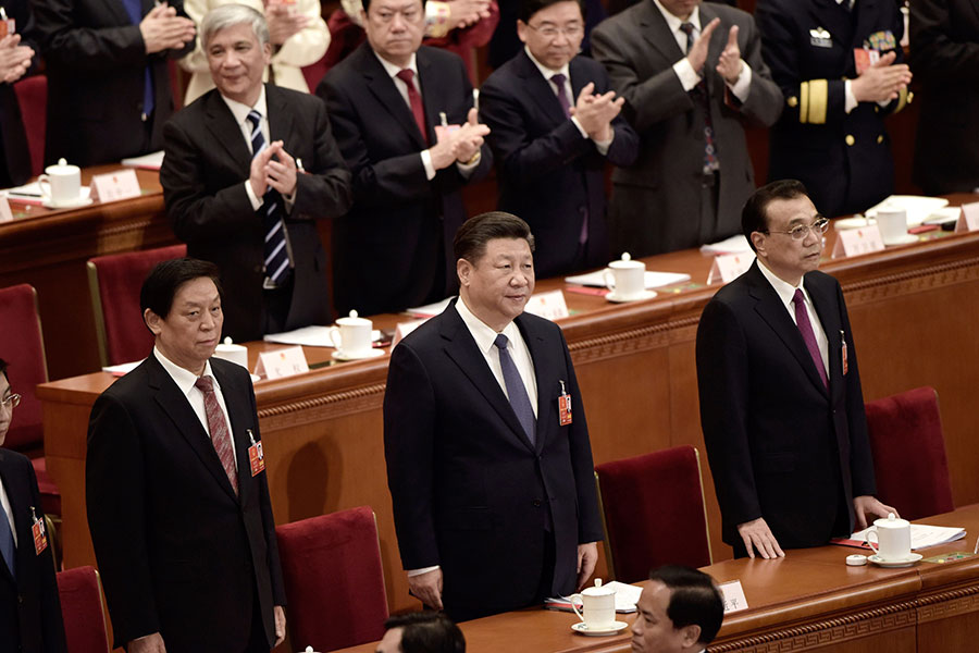 3月11日下午，中共人大通過憲法修正案。圖為會議現場。（FRED DUFOUR/AFP/Getty Images）