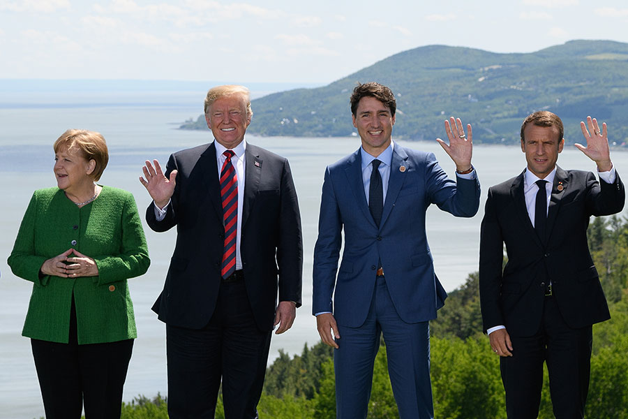 美國總統特朗普周五中午抵達加拿大，參加為期兩天的七國集團（G7）峰會。（Leon Neal/Getty Images）
