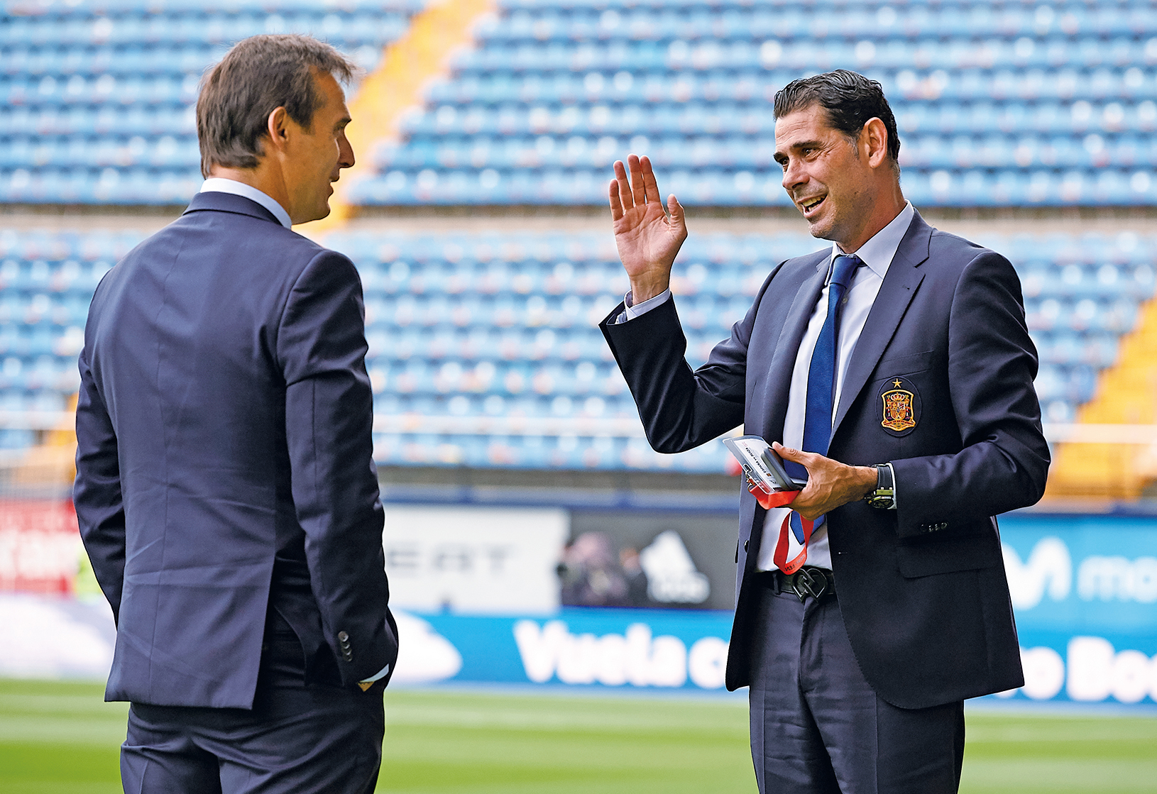 球隊體育總監耶羅（右）接替洛佩特吉（左）成為西班牙足球隊臨時主帥。 （Getty Images）