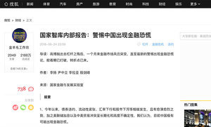 中國智庫警告極可能出現金融恐慌 文章被刪