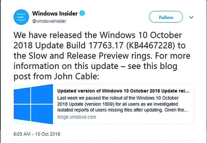 Windows 10 十月更新會刪光文件 微軟緊急暫停 稱已找到原因