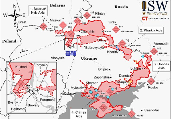 2022年3月9日的烏克蘭境內戰略態勢圖。（智庫ISW）