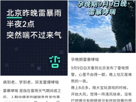 北京出現雷暴哮喘,病人描述過程驚心動魄。(網絡截圖)