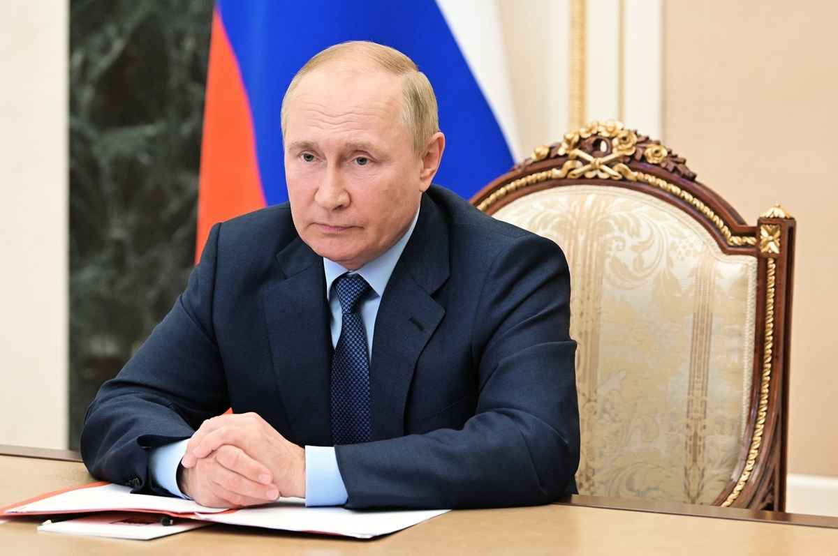 俄羅斯總統普京在各條戰線上面臨挑戰。圖為2022年7月28日，俄羅斯總統普京在克里姆林宮通過影片主持安全委員會的會議。 （Pavel Byrkin/SPUTNIK/AFP）