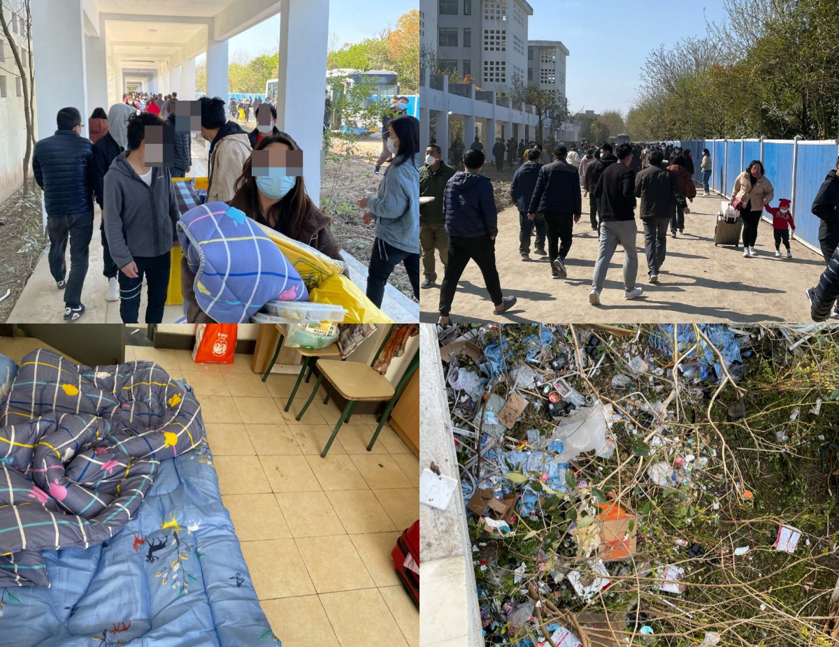 日前，上海南匯方艙醫院因管理混亂，隔離者沒吃沒喝，甚至出現瘋搶物資的場面。（合成圖）
