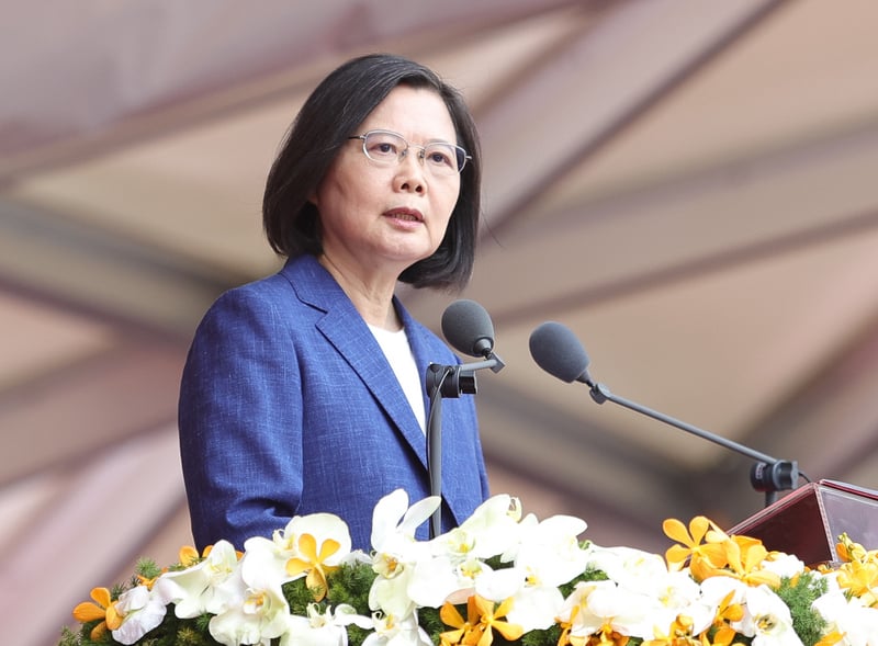 圖為2021年10月10日，台灣總統蔡英文發表雙十節演講。（中央社）
