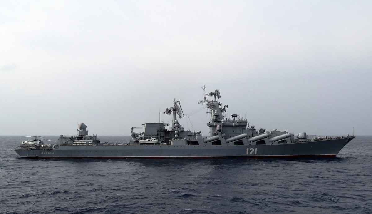 2015年12月17日，俄羅斯導彈巡洋艦「莫斯科號」（Moskva）在敘利亞沿海的地中海巡邏。 （Max Delany/AFP via Getty Images）