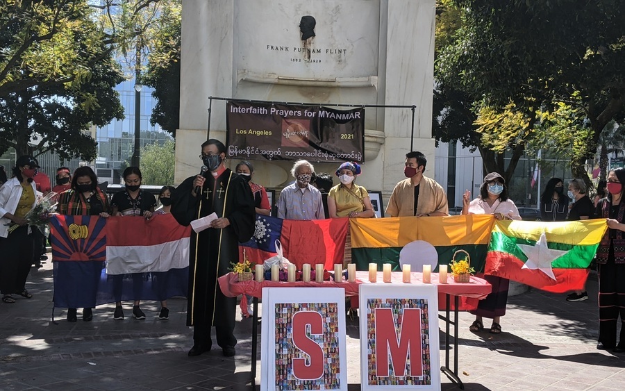 洛杉磯亞裔市府前悼念 關注緬甸抵制中共