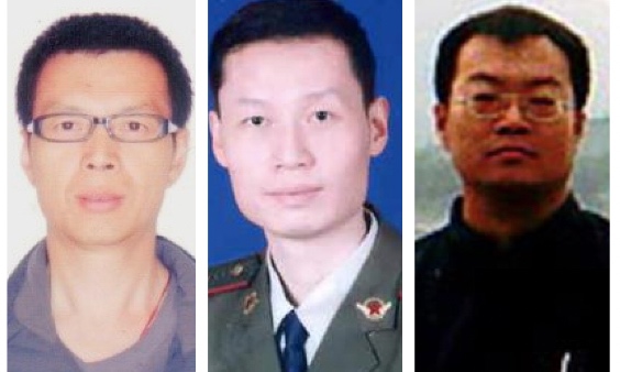 從左至右：前邊防軍官李洪山、原國防科大博士生李志剛、律師朱宇飆遭中共冤判。（大紀元合成圖）