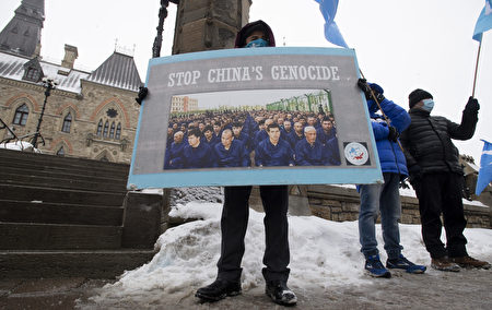 2021年2月22日，抗議者聚集在在渥太華的國會大廈外。（加通社）