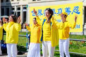 德國法輪功學員紀念「4.25」27周年 民眾支持