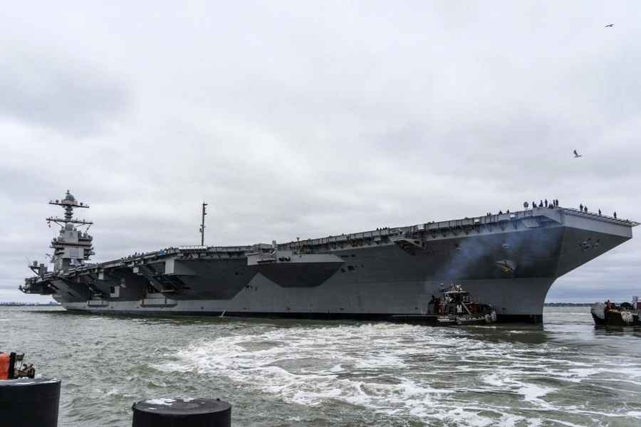 美新航母福特號起航 世上最強大軍艦首部署