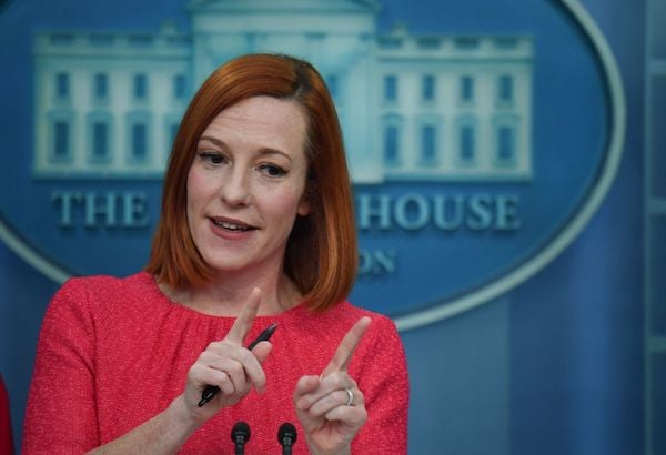 2022年3月16日，白宮發言人珍‧普薩基（Jen Psaki）在白宮的新聞發布會上。（NICHOLAS KAMM/AFP via Getty Images）