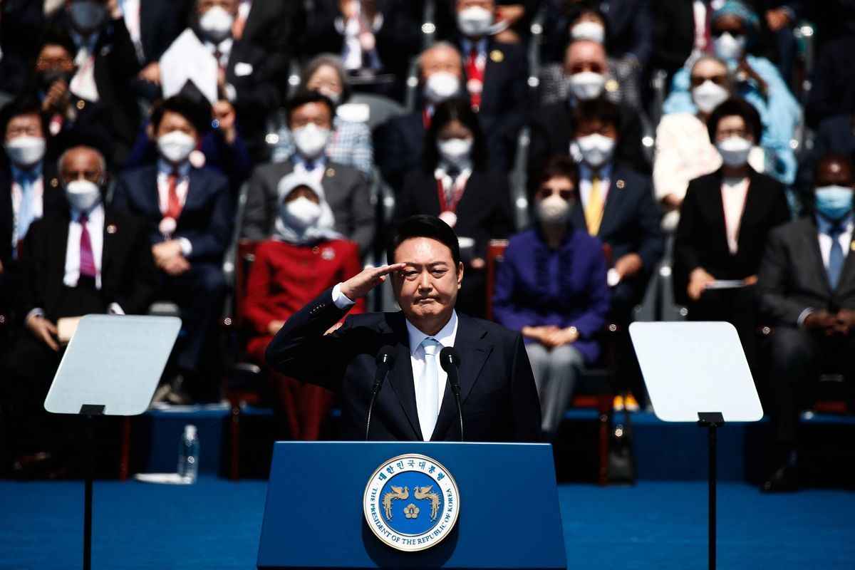 南韓新任總統尹錫悅2022年5月10日舉辦就任典禮。 （Jeon Heon-Kyun - Pool/Getty Images）