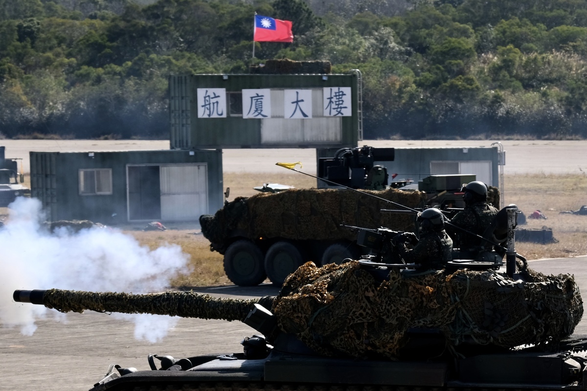 2021年1月台灣軍隊在新竹基地演習。（SAM YEH/AFP via Getty Images）