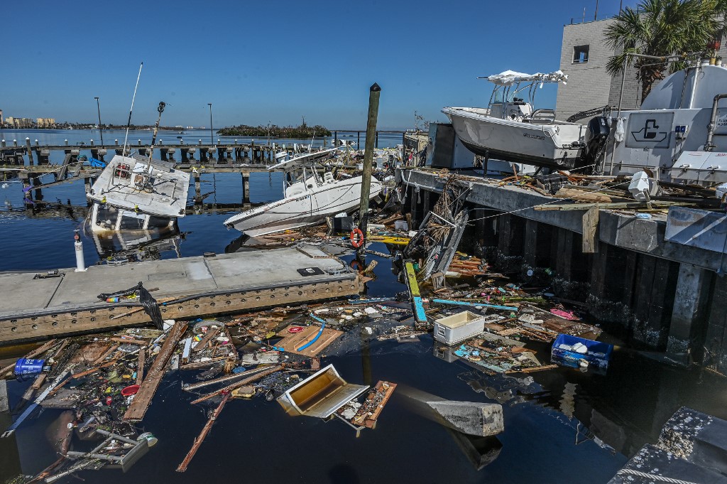 2022年10月1日，在颶風伊恩過後，佛羅里達州邁爾斯堡的受災情況。（Giorgio Viera/AFP）