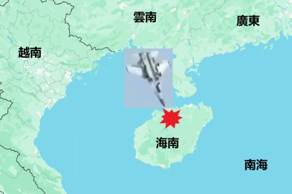 2025年3月15日,中共南部戰區海軍宣布一架戰鬥機在海南省臨高縣加來鎮附近墜毀。(Google地圖/大紀元製圖)