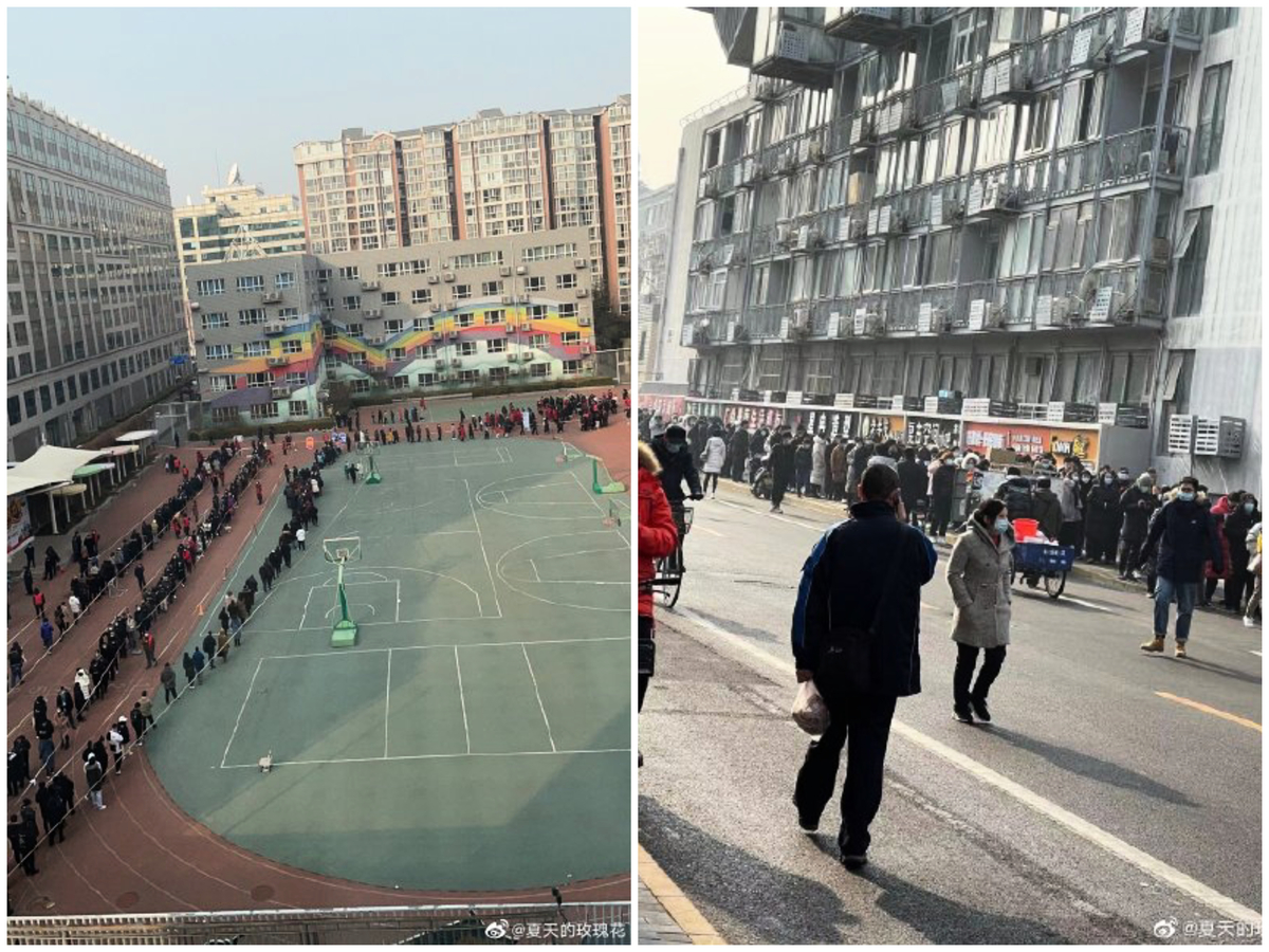 北京市民2021年1月22日排隊做核酸檢測。（微博圖片）