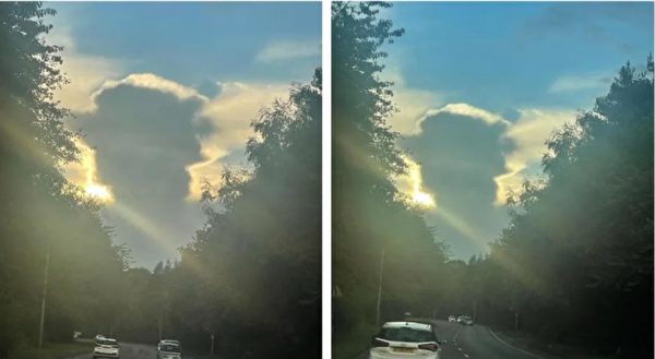 網民開車途中，發現天空出現女王雲朵。（Leanne BethellFacebook截圖）