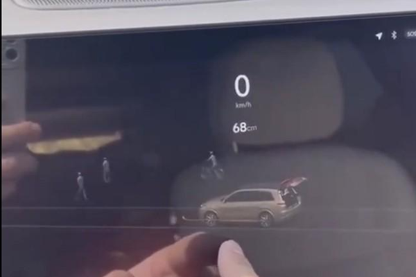 一位車主發影片稱，自己在空無一人的陵園祭祖。但是汽車雷達顯示全是「人」。（影片截圖）