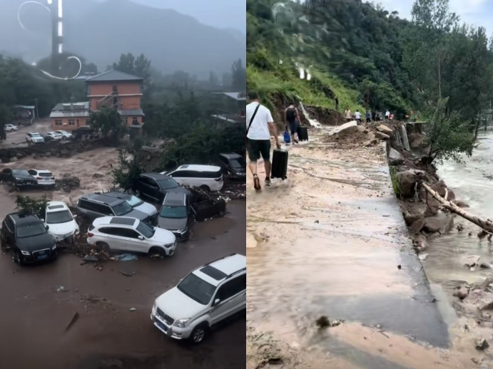一行18人到承德避暑遇山洪 4輛車全被沖走