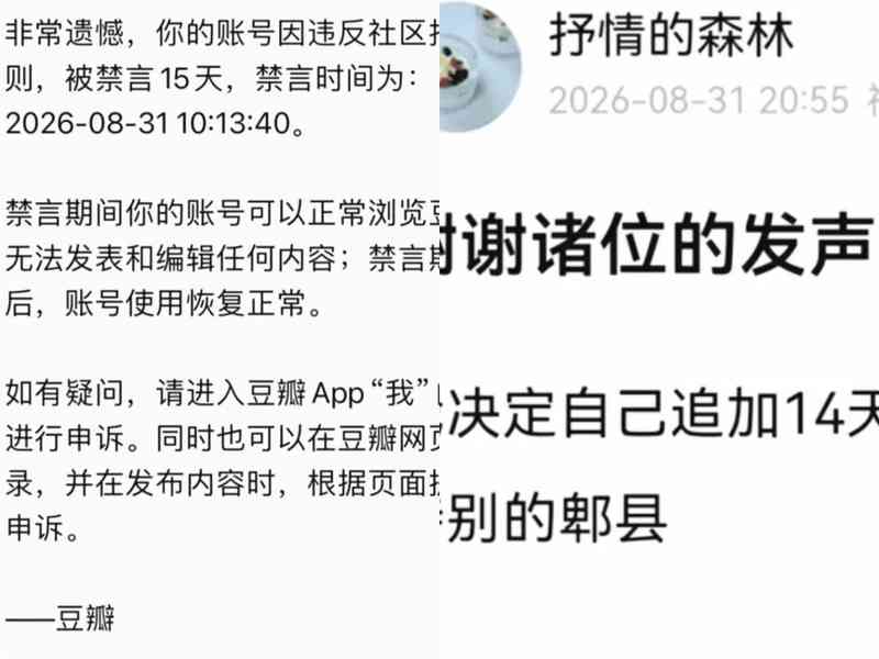 大陸鑒抄博客「抒情的森林」被豆瓣禁言