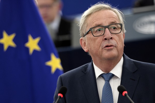 周三（9月14日）歐盟委員會主席容克在法國斯特拉斯堡發表了英國脫歐公投後的首次年度咨文。（FREDERICK FLORIN/AFP/Getty Images）