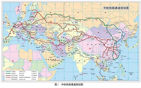 中歐鐵路通道規劃圖（來源：中共國家鐵路局）